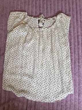 LC Lauren Conrad Cream Blouse with Black Polka Dots and Tie-Back